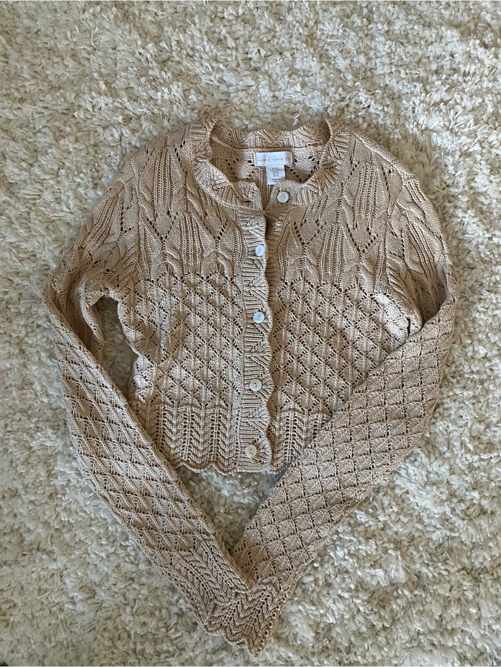 House of Harlow Beige Openwork Knit Button-Front Women's Sweater Cardigan